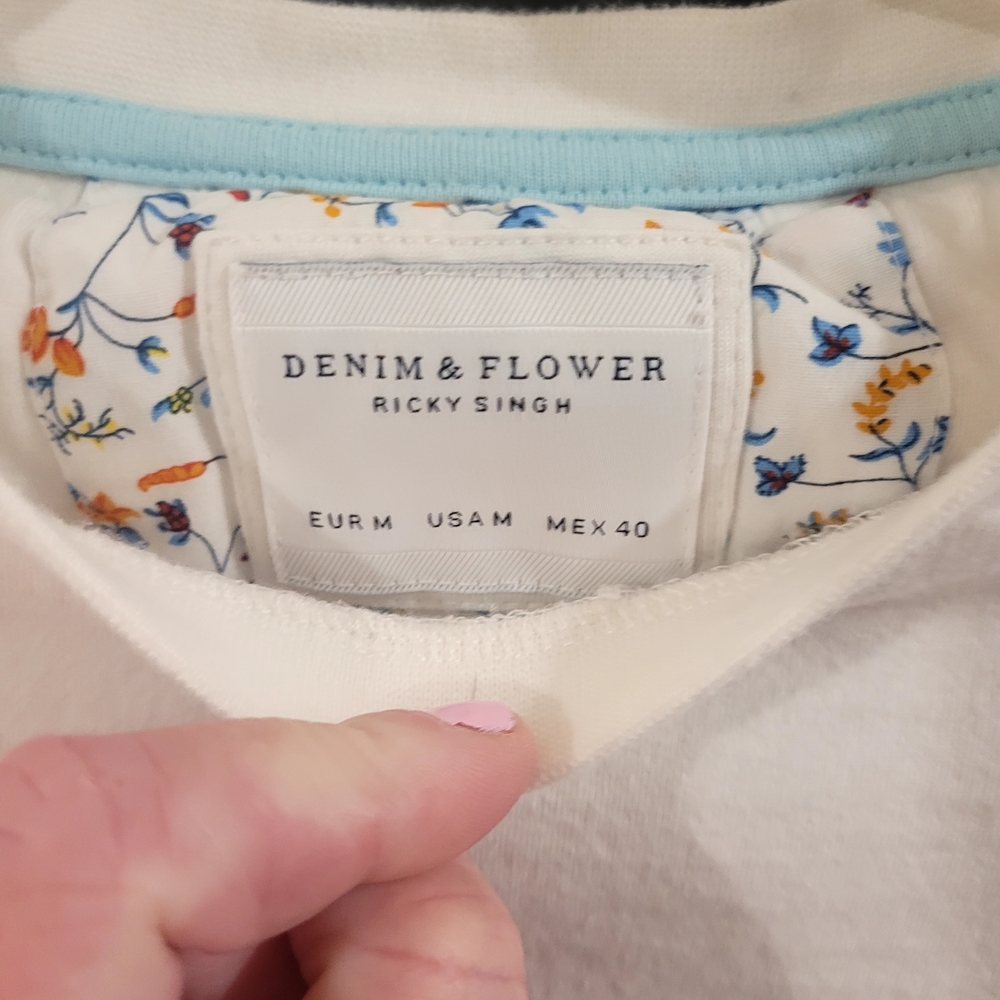 Denim & Flower White, Pink, Blue Striped Tee